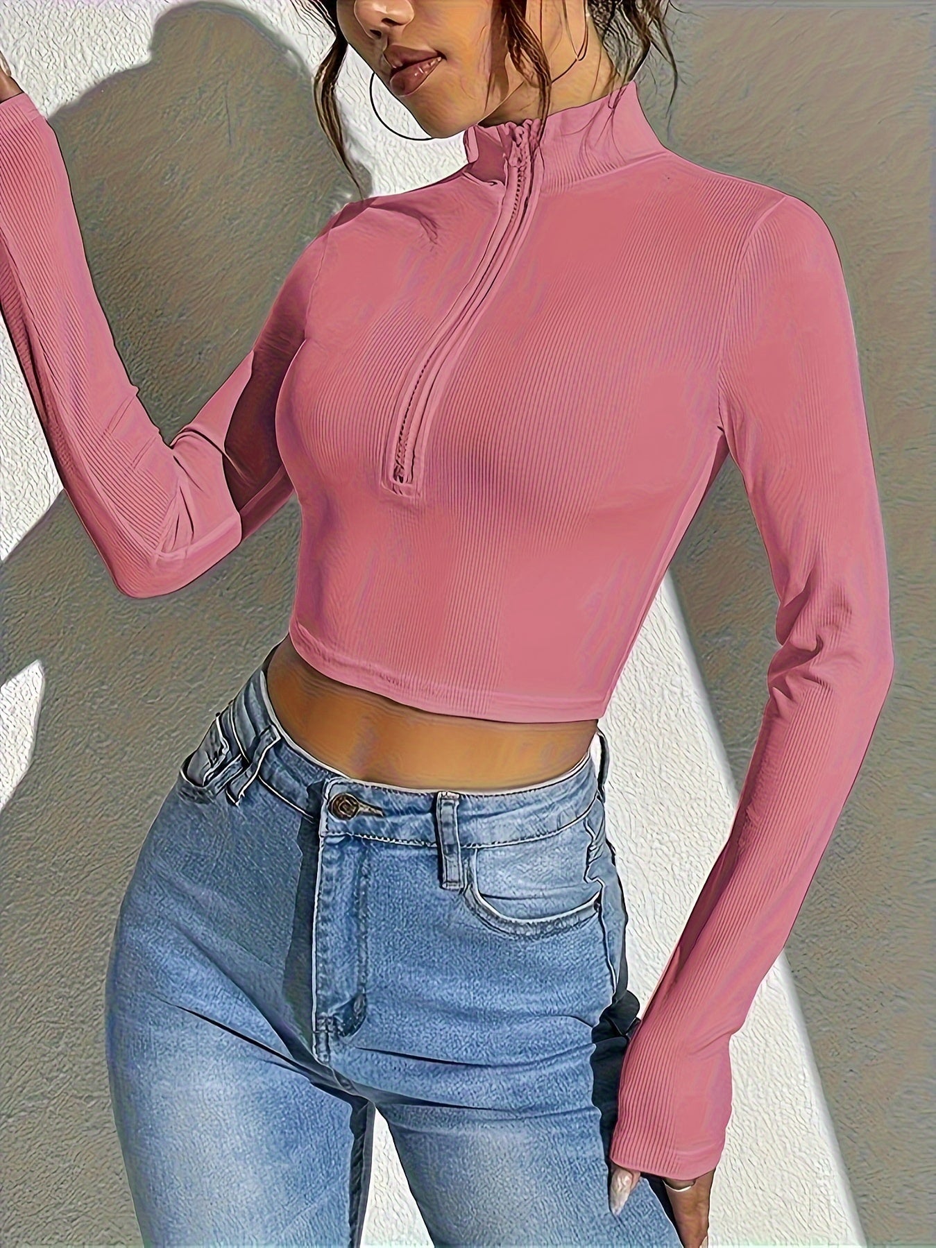 Långärmad T-shirt med dragkedja framtill