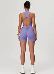 High-Neck Zip Playsuit with Short Legs
