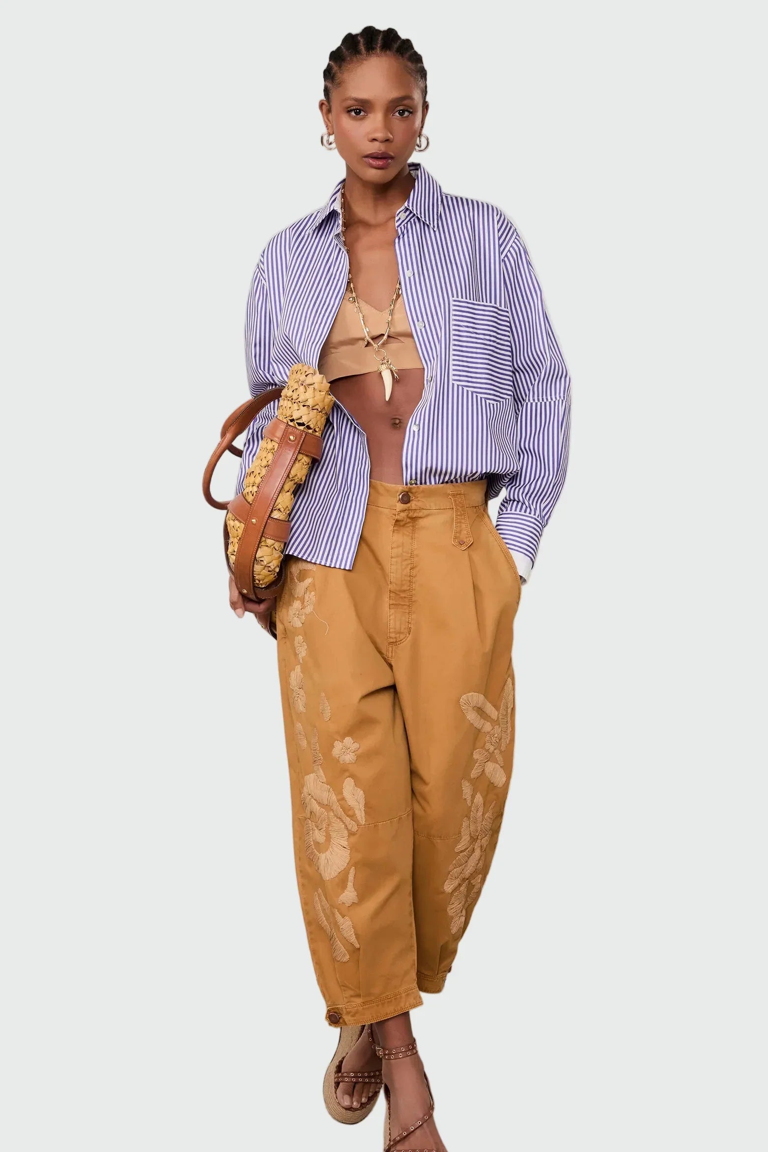 Blue striped oversized shirt with contrast cuffs