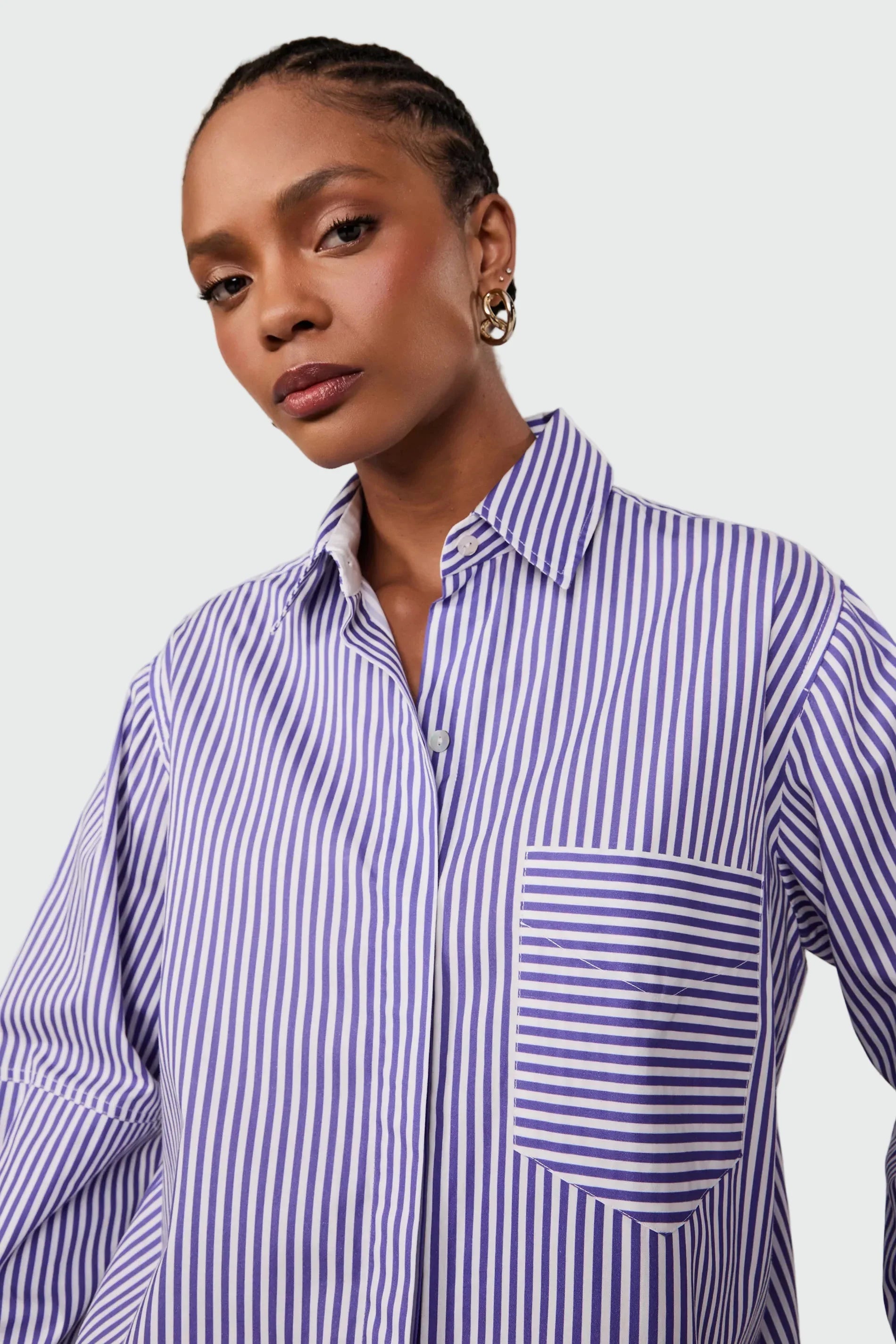 Blue striped oversized shirt with contrast cuffs