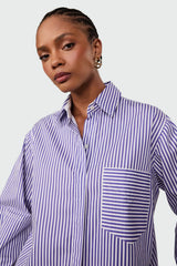 Blue striped oversized shirt with contrast cuffs