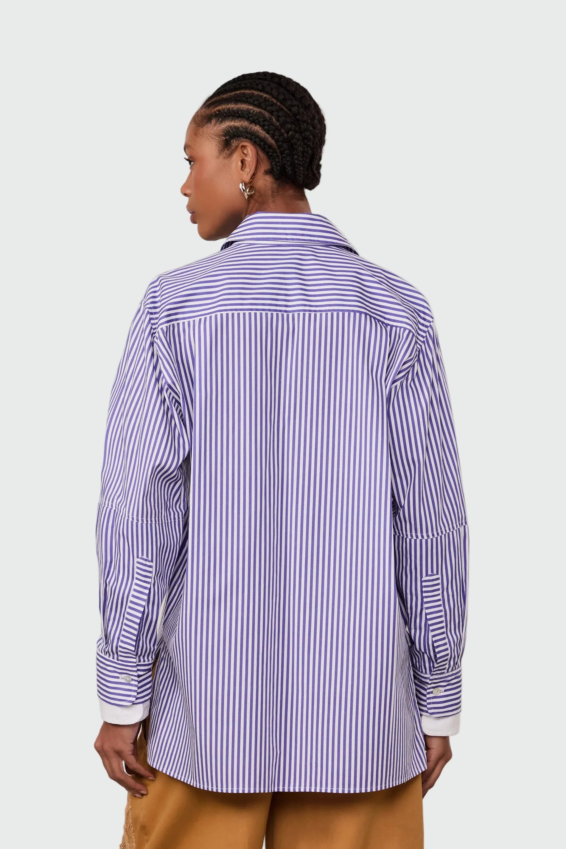 Blue striped oversized shirt with contrast cuffs