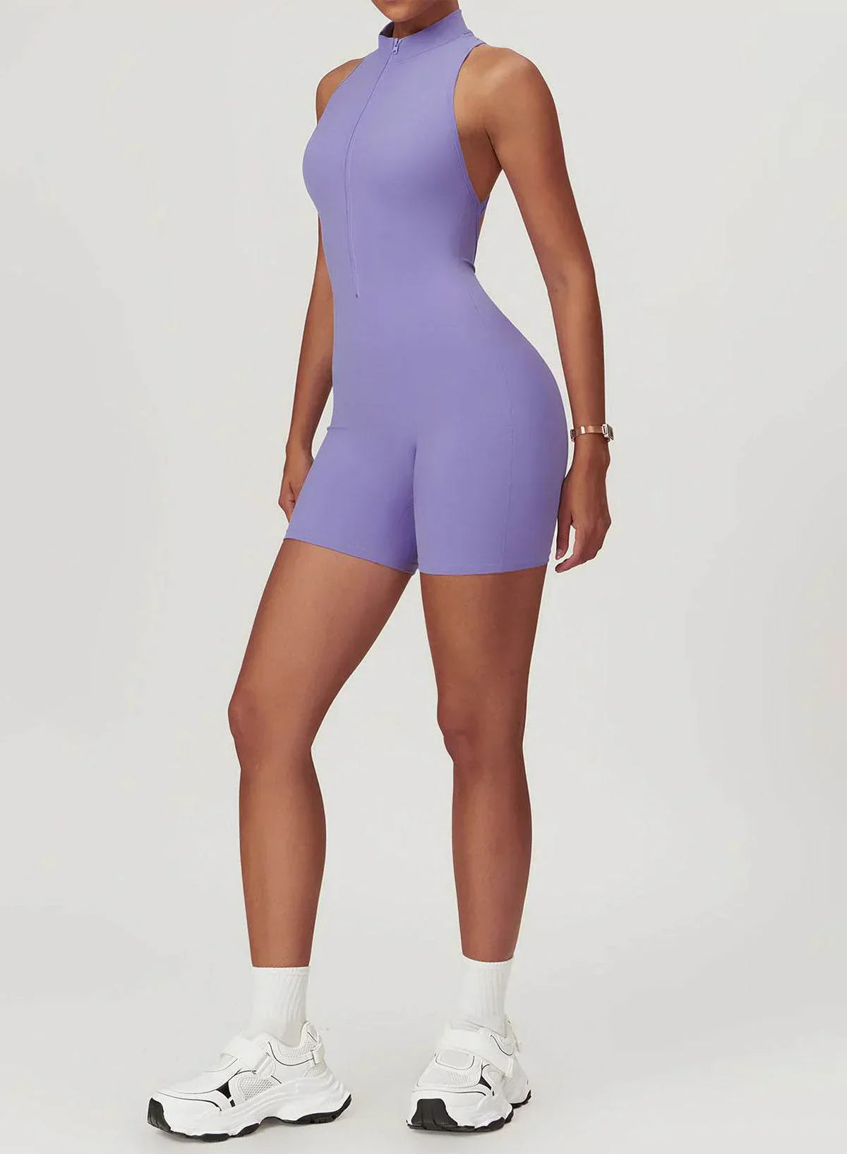 High-Neck Zip Playsuit with Short Legs