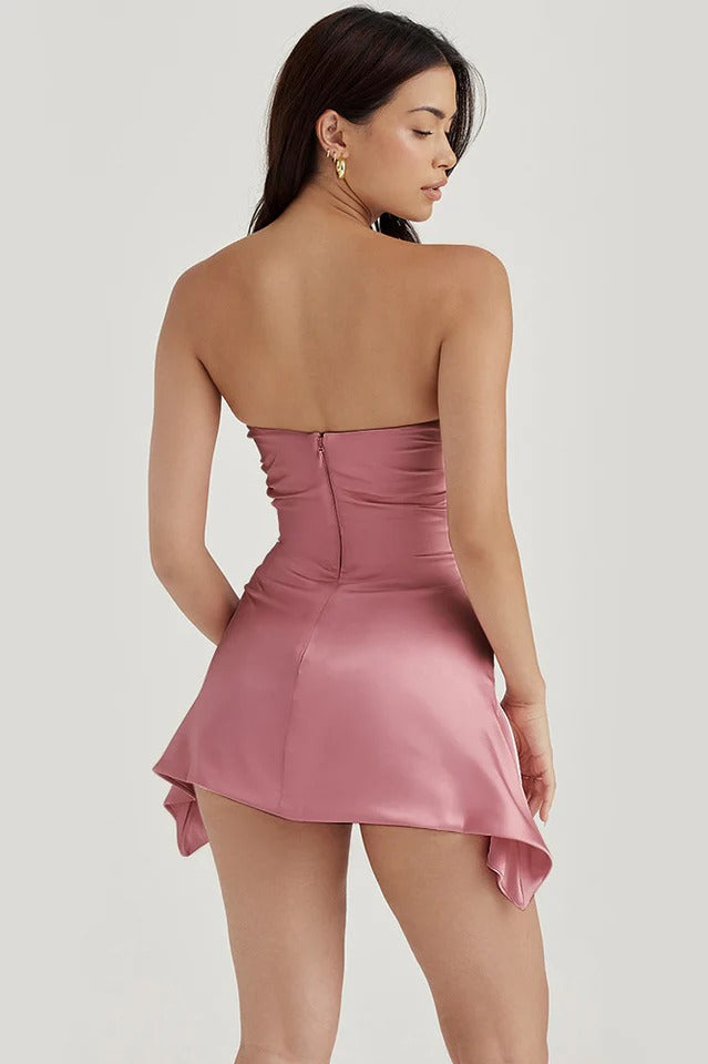 Strapless draped mini dress
