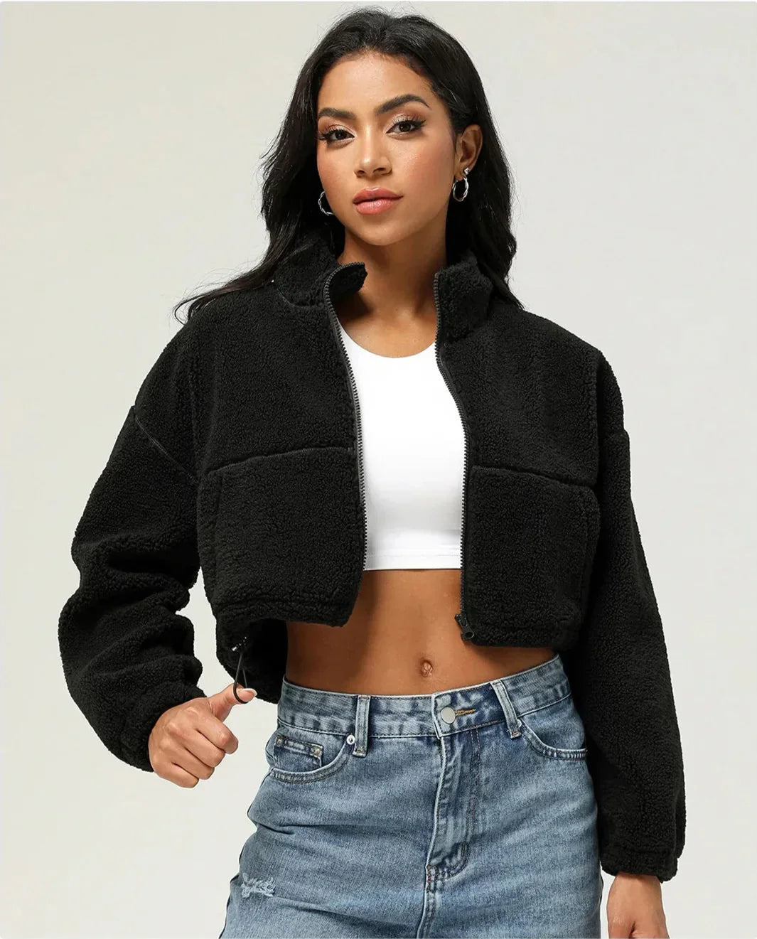 Tjock fleecetoppjacka i plysch