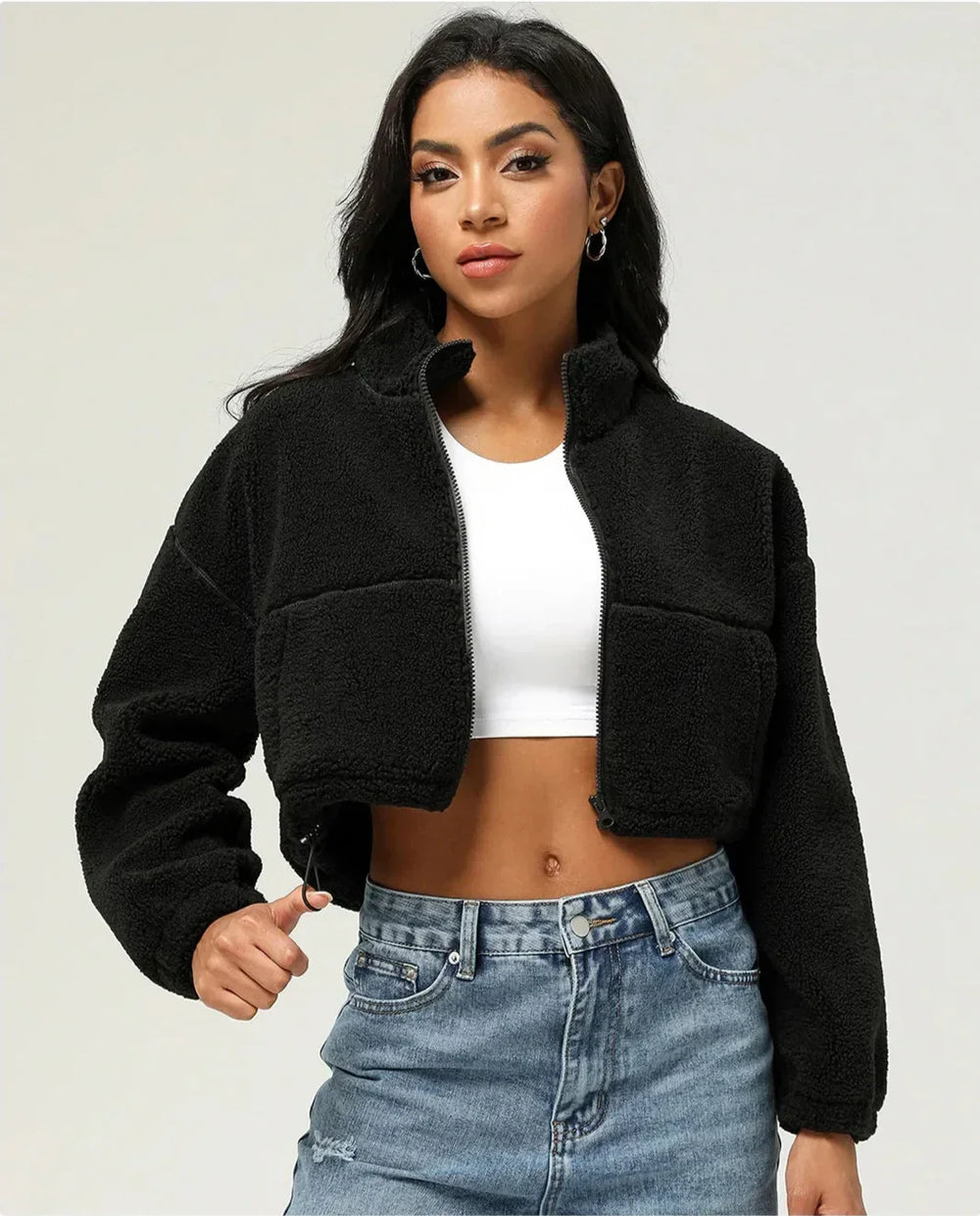 Tjock fleecetoppjacka i plysch