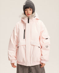 Pink parka with hood and faux fur