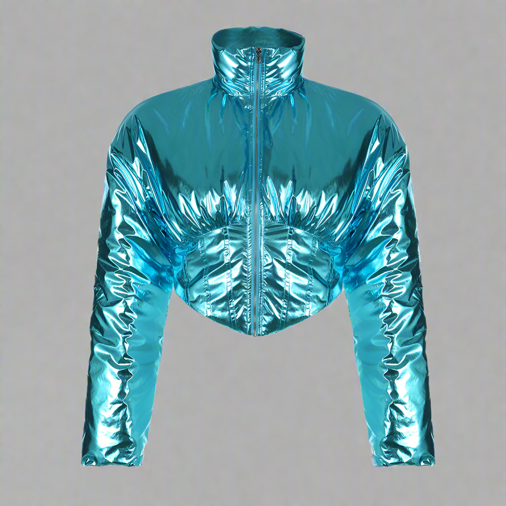 Midjeformande metallblå jacka