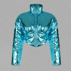 Midjeformande metallblå jacka