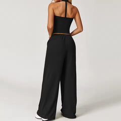 Halterneck top and wide leg pants set