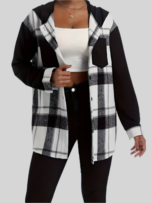 Casual jacka i rutig pläd med huva
