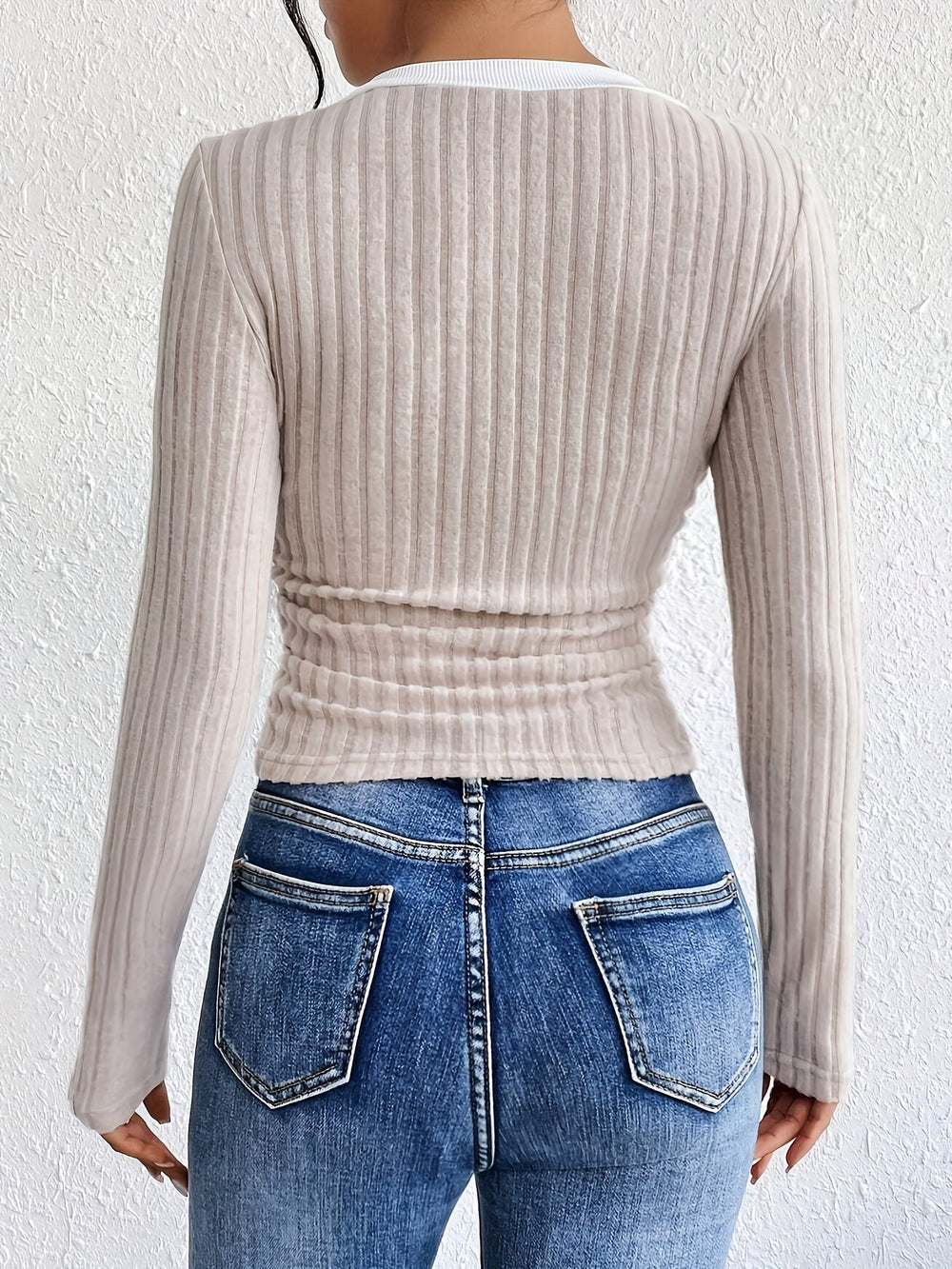 Långärmad T-shirt med bred V-ringning