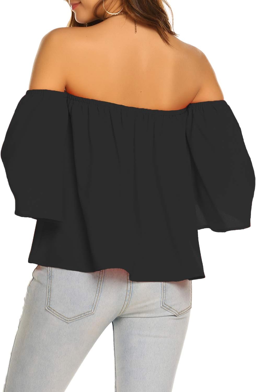 Off-the-shoulder blouse with wide sleeves