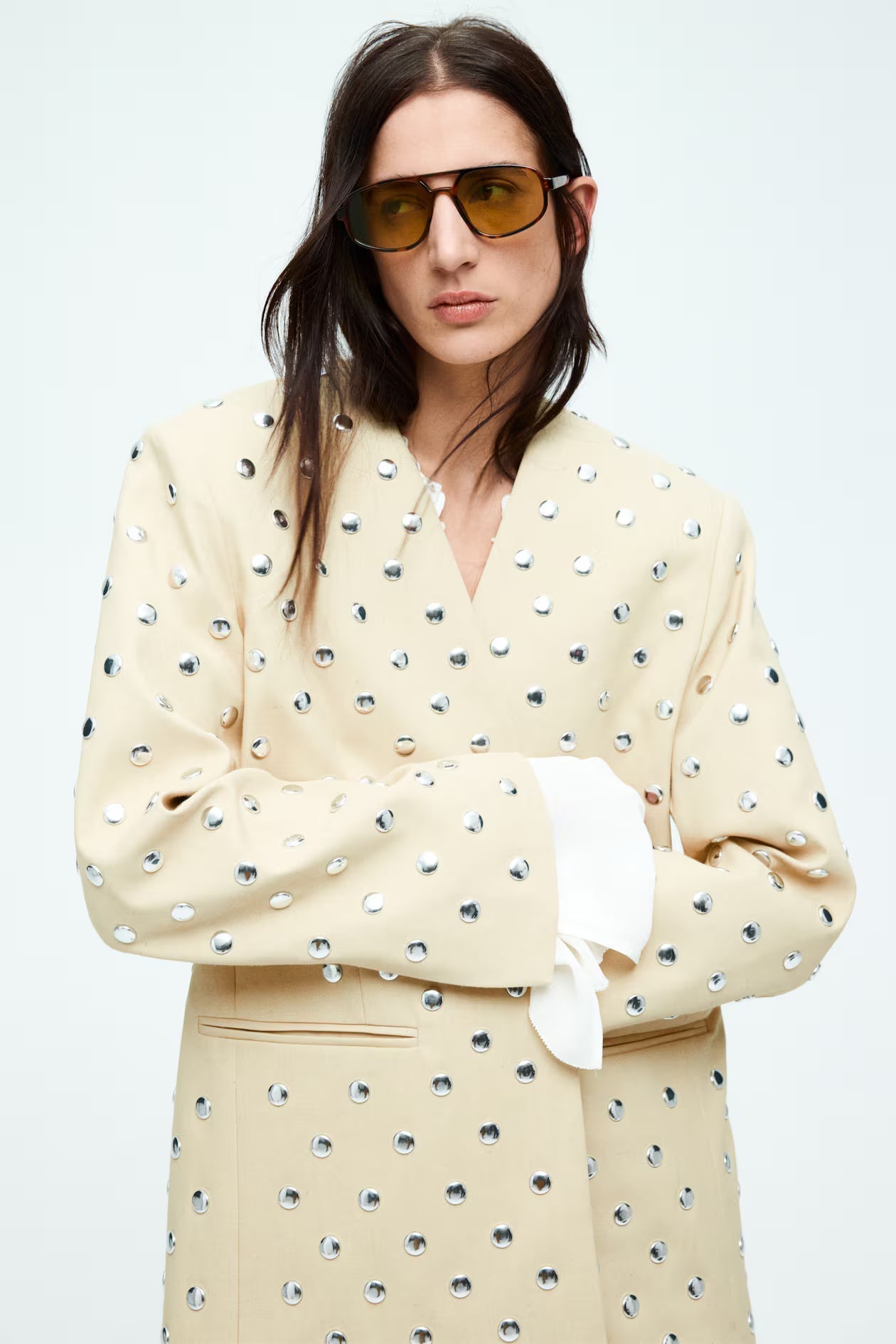 Cream blazer with silver studs