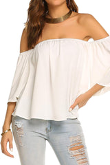 Off-the-shoulder blouse with wide sleeves