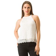 White lace halter top with rounded hem