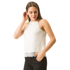 White lace halter top with rounded hem