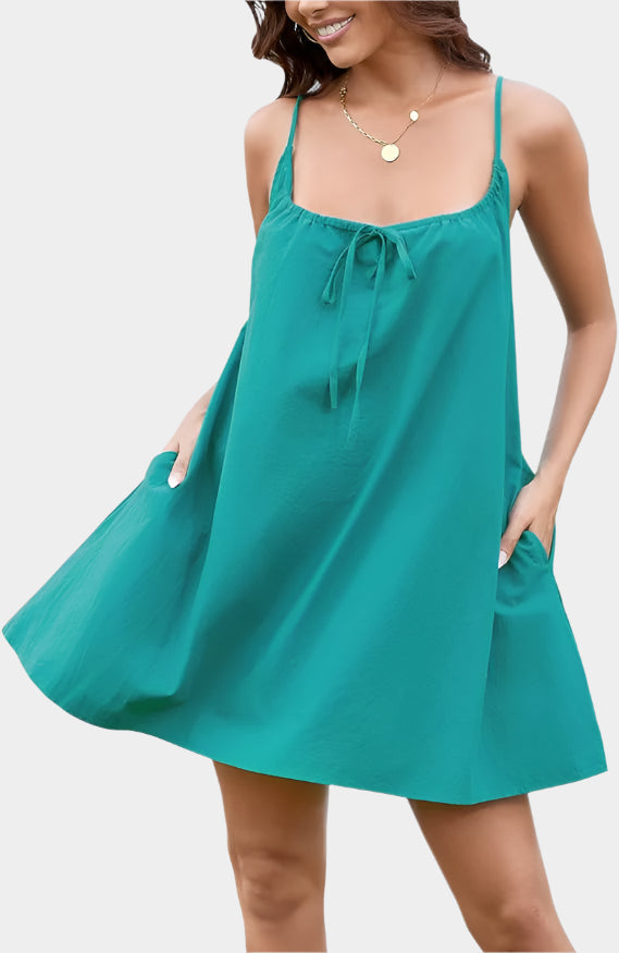 Flared mini dress with tie