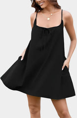 Flared mini dress with tie