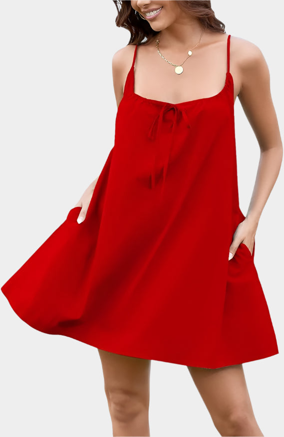 Flared mini dress with tie