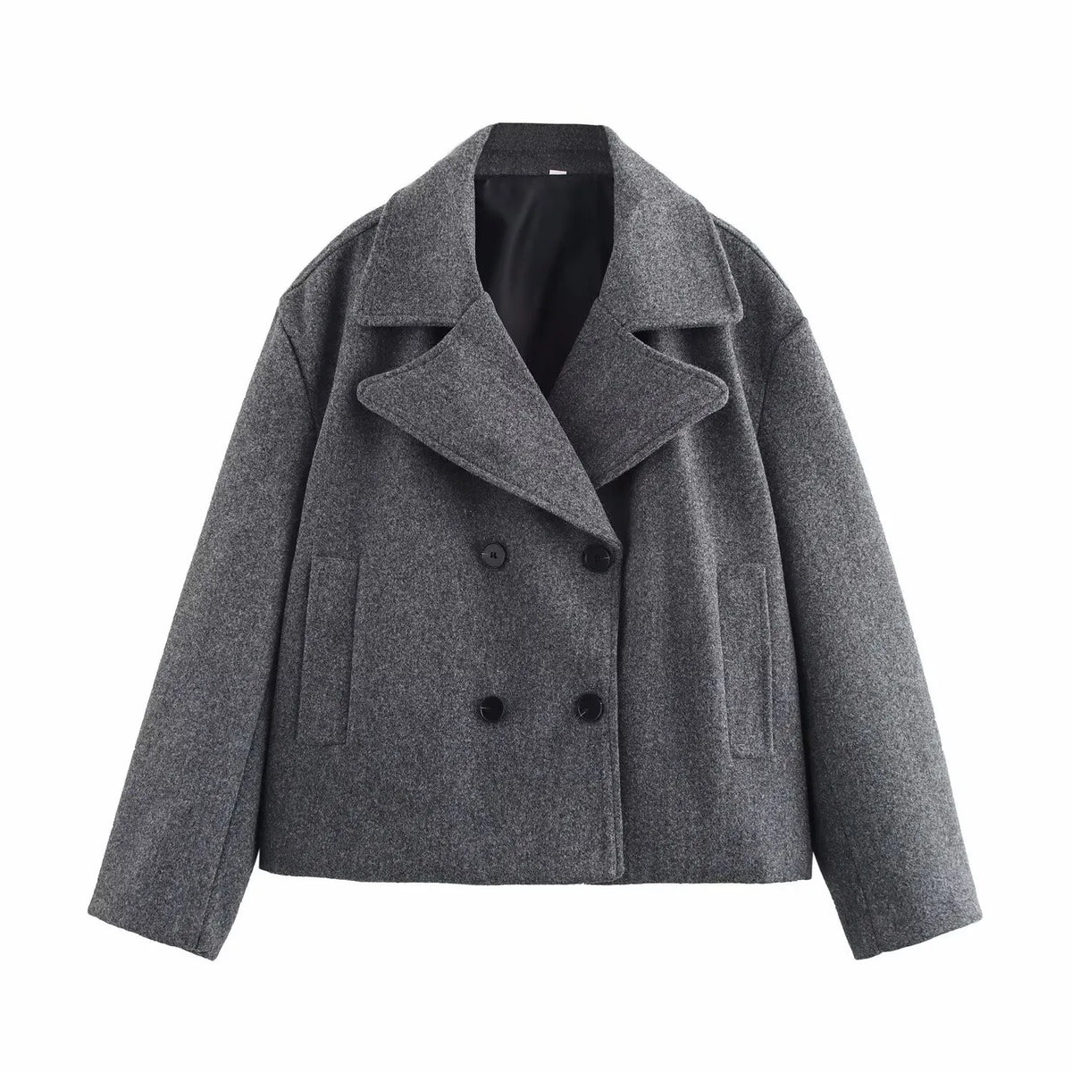 Gray short double-breasted jacket with wide lapels