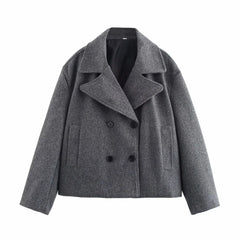 Gray short double-breasted jacket with wide lapels