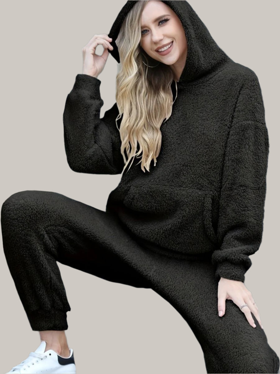 Hooded teddytoppar med byxor set