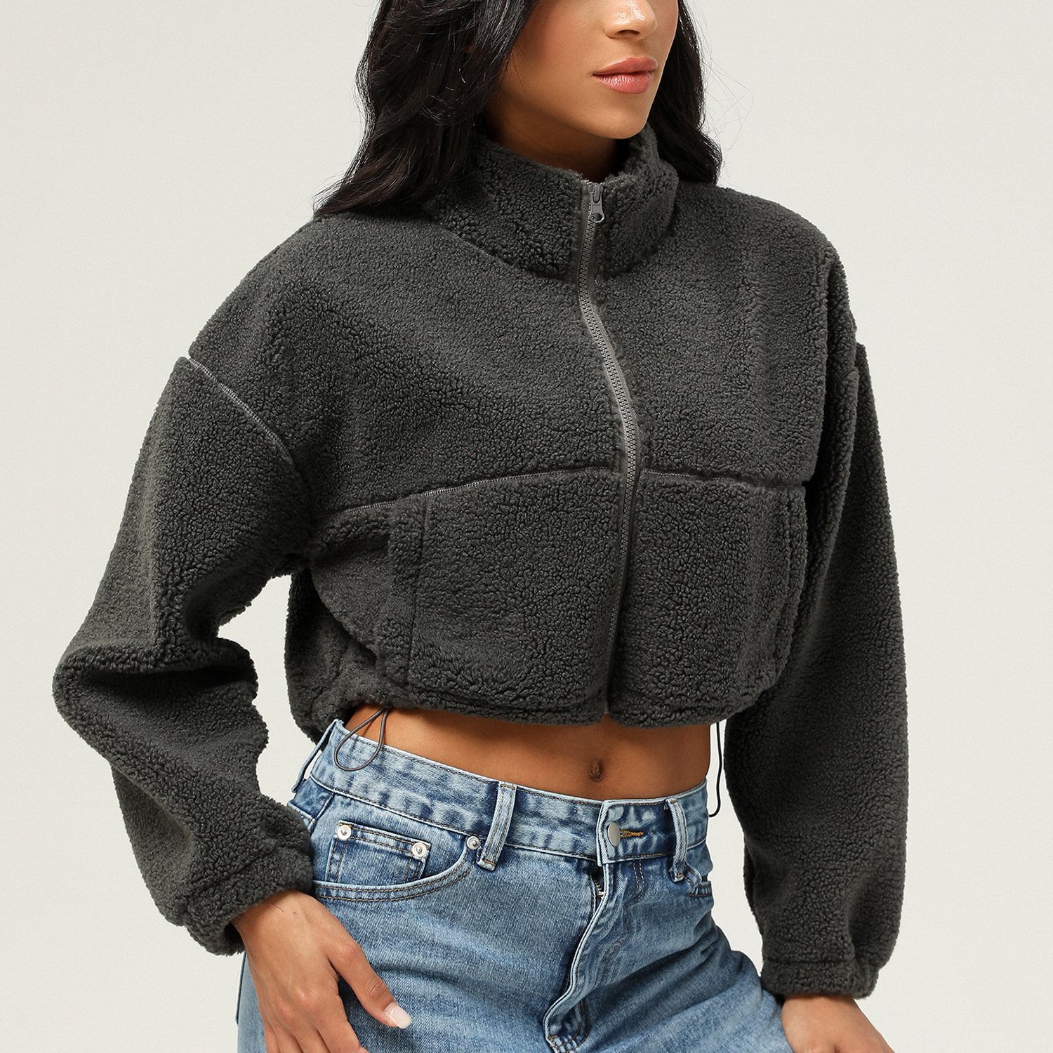 Tjock fleecetoppjacka i plysch