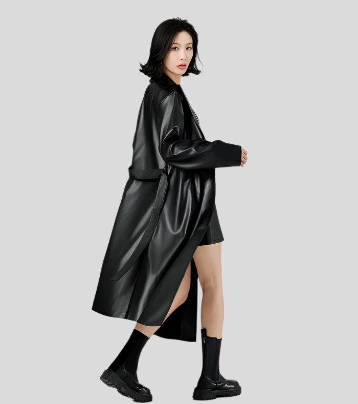 Svart lång eco läderjacka