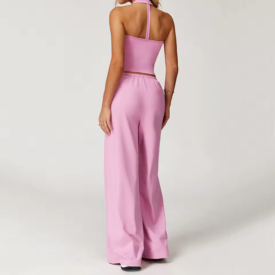 Halterneck top and wide leg pants set