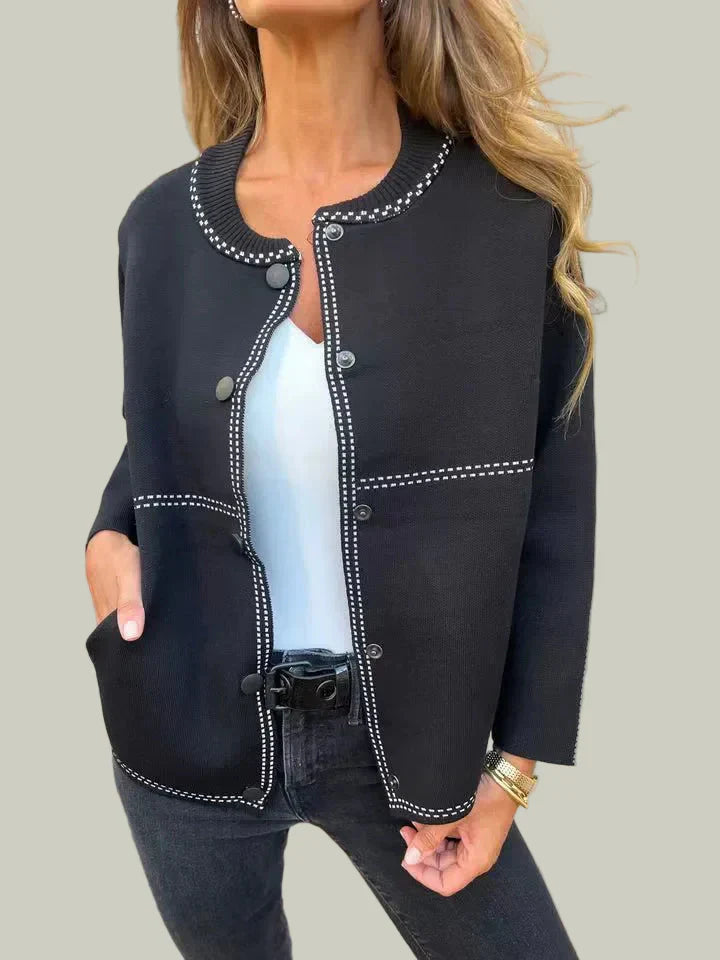 Knitted cardigan with buttons and contrast stitching