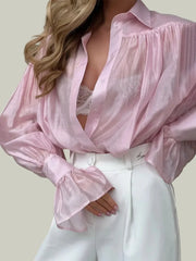 Satin blouse with button closure and balloon sleeves