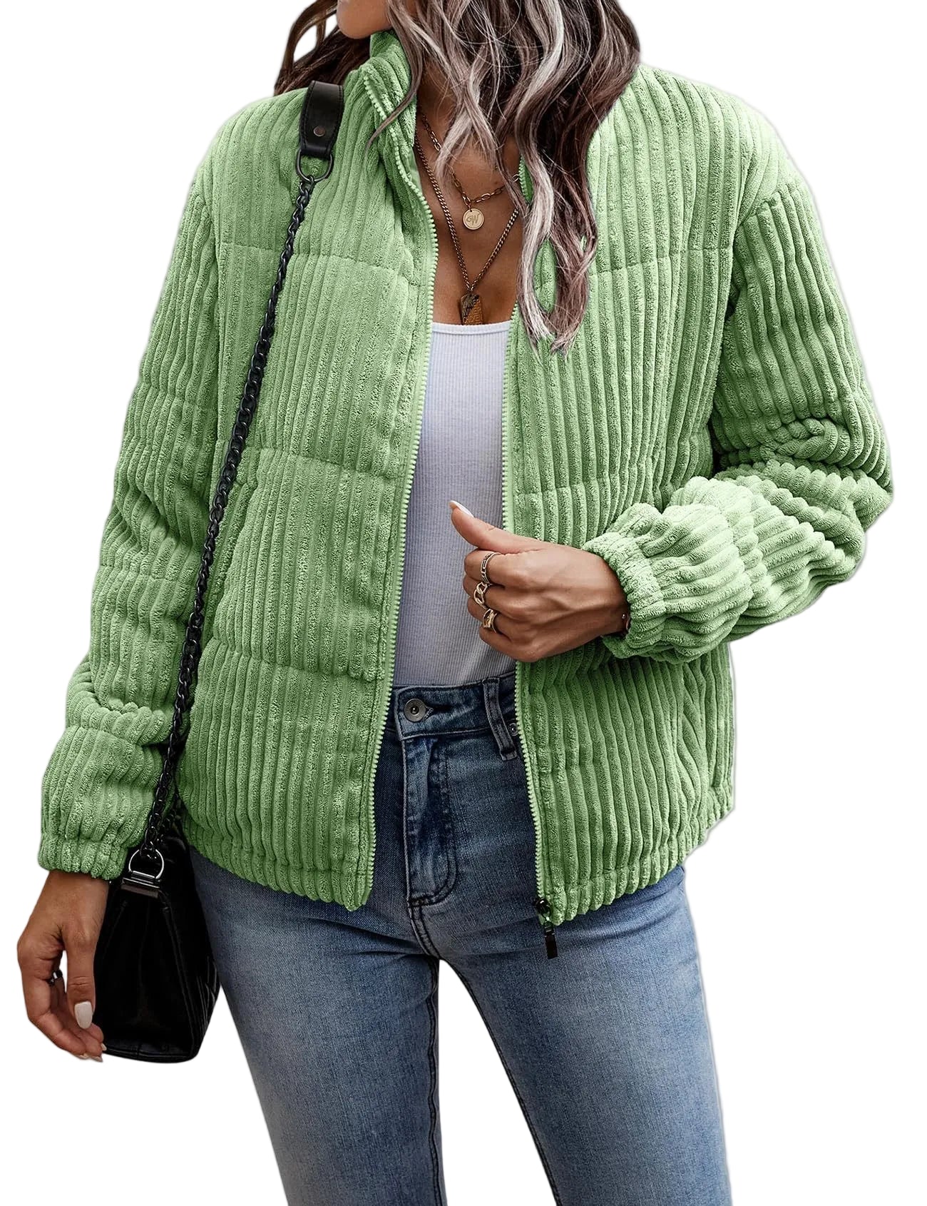 Ribbed padded jacket with stand-up collar