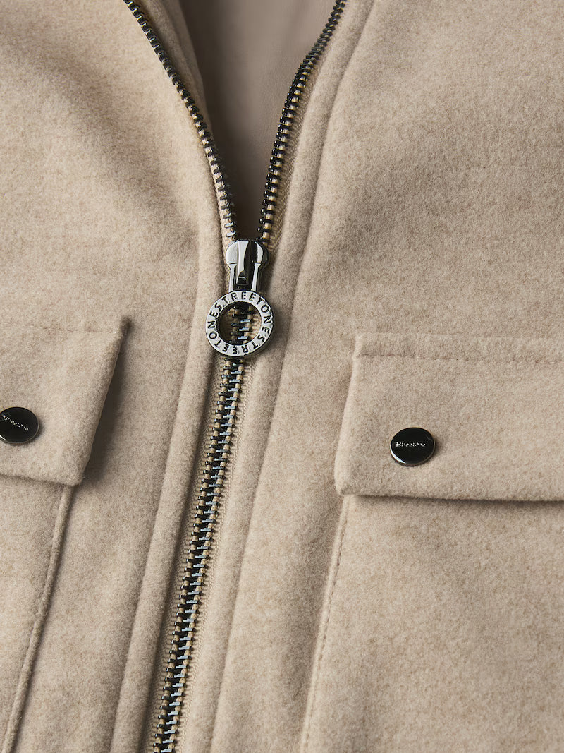 Beige short jacket with soft collar