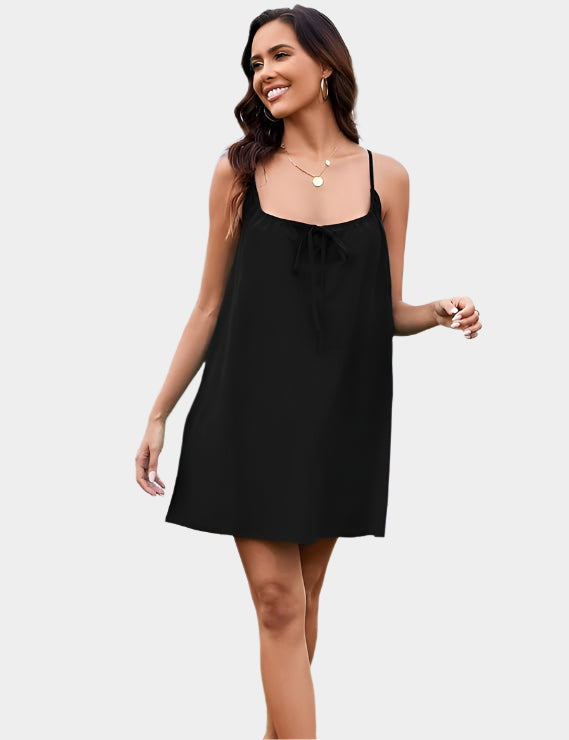 Flared mini dress with tie