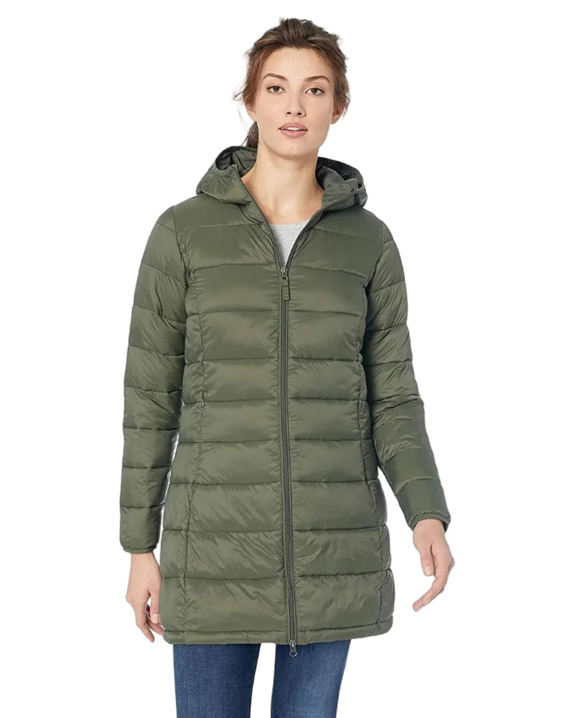 Long puffer jacket with hood – slim fit