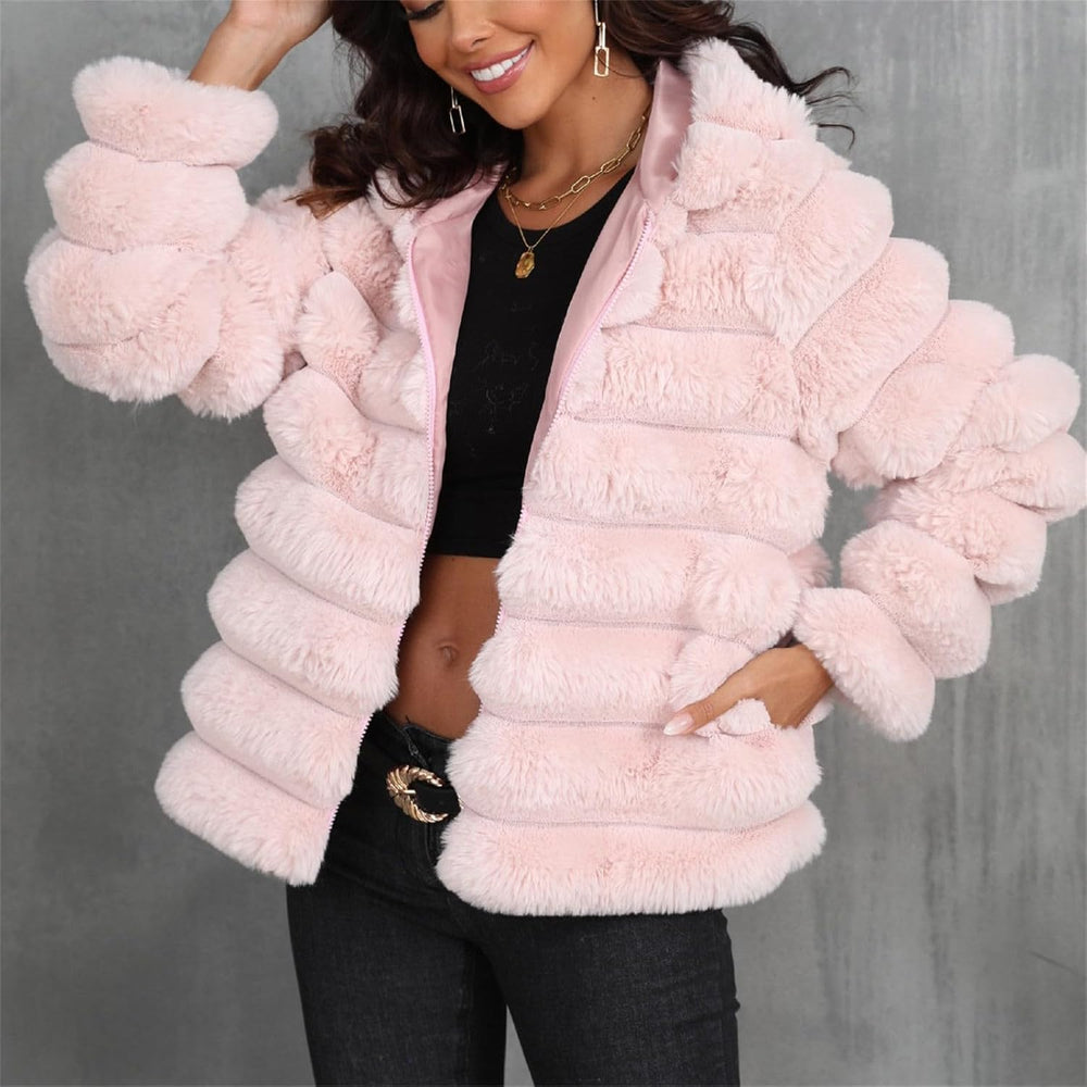 Randig mjuk jacka med huva