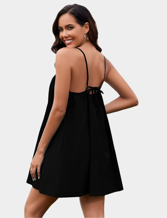 Flared mini dress with tie