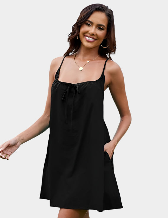 Flared mini dress with tie