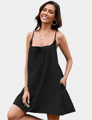 Flared mini dress with tie