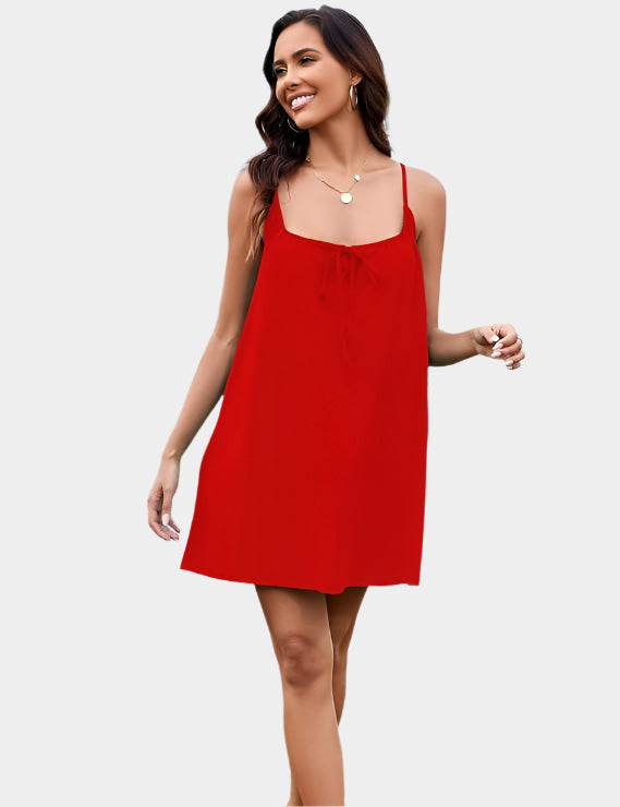 Flared mini dress with tie