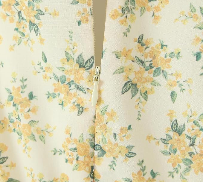 Yellow floral print mini dress with puff sleeves