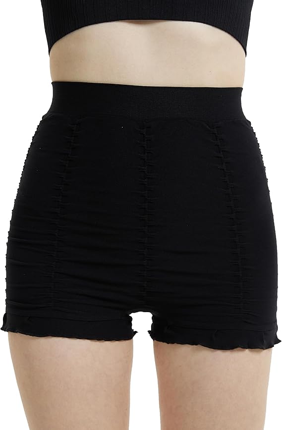 High-waisted ruched ruffle corrective shorts