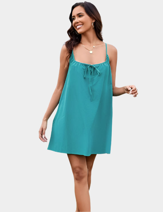 Flared mini dress with tie