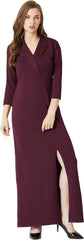 Long burgundy dress with collar and slit