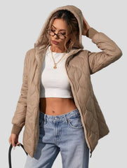 Quilted mid-length jacket with soft collar — front zip