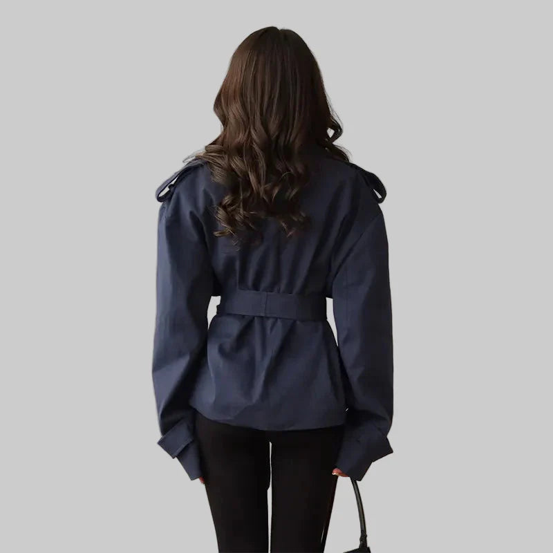 Wrap jacket with wide lapels and tie belt