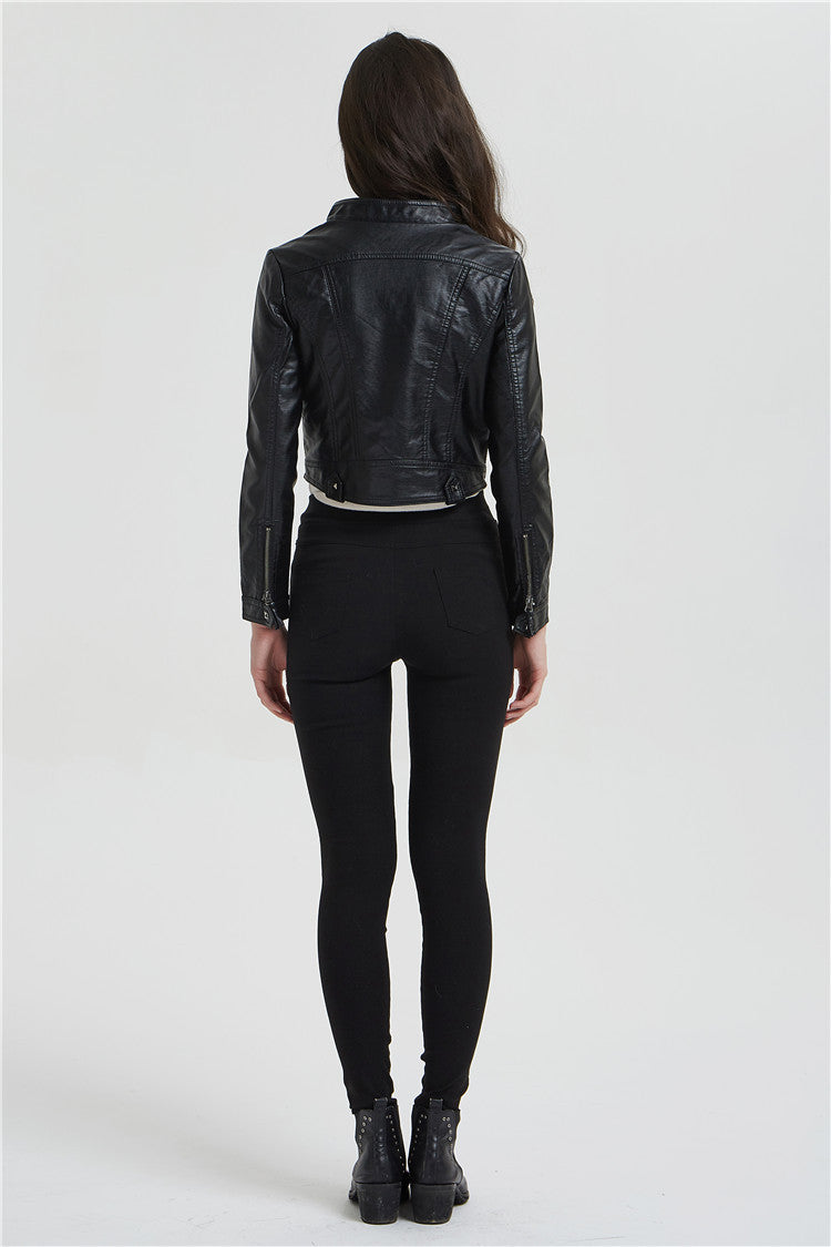 Casual kort svart läderjacka