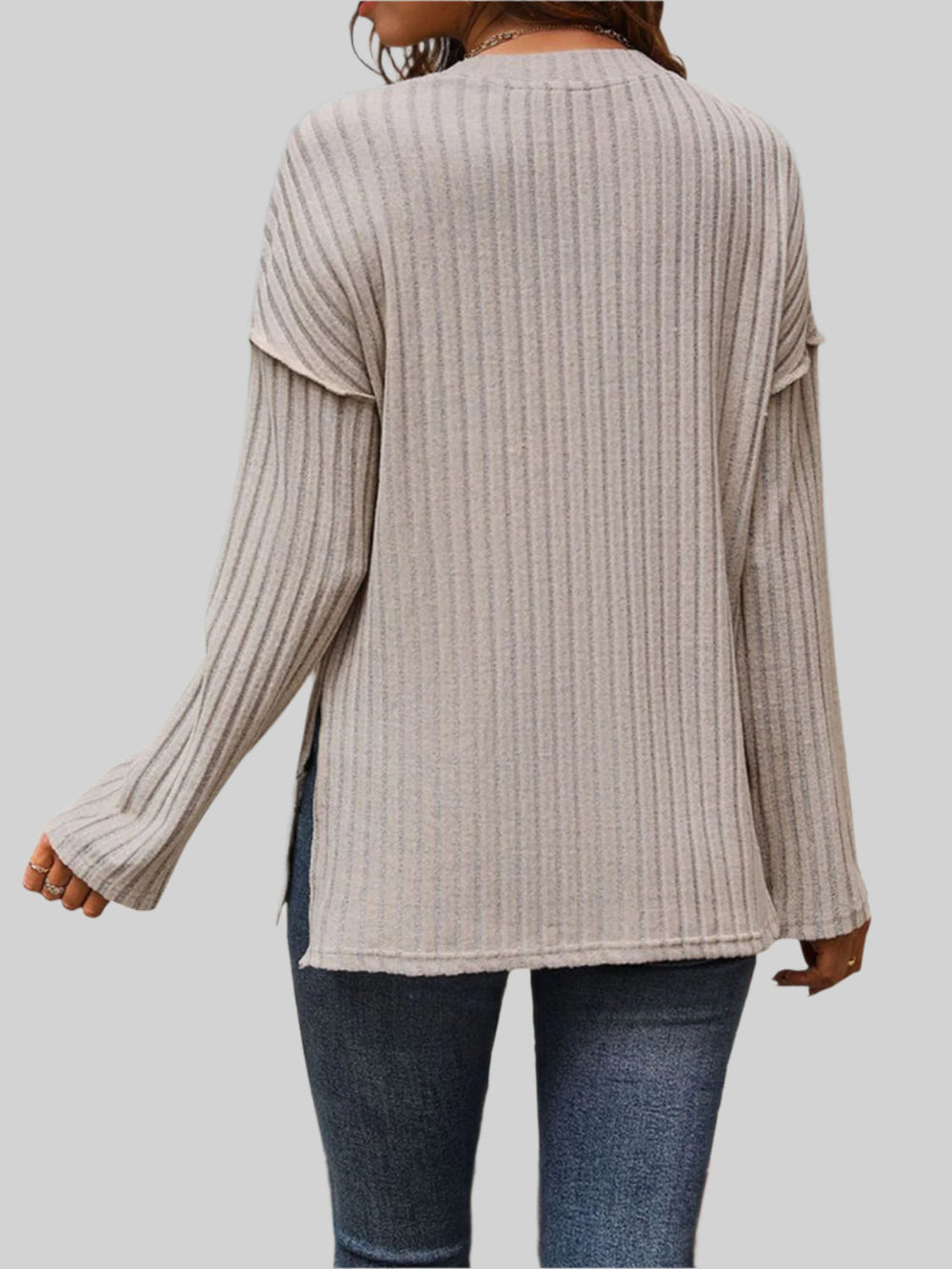 Tanfärgad randig långärmad T-shirt