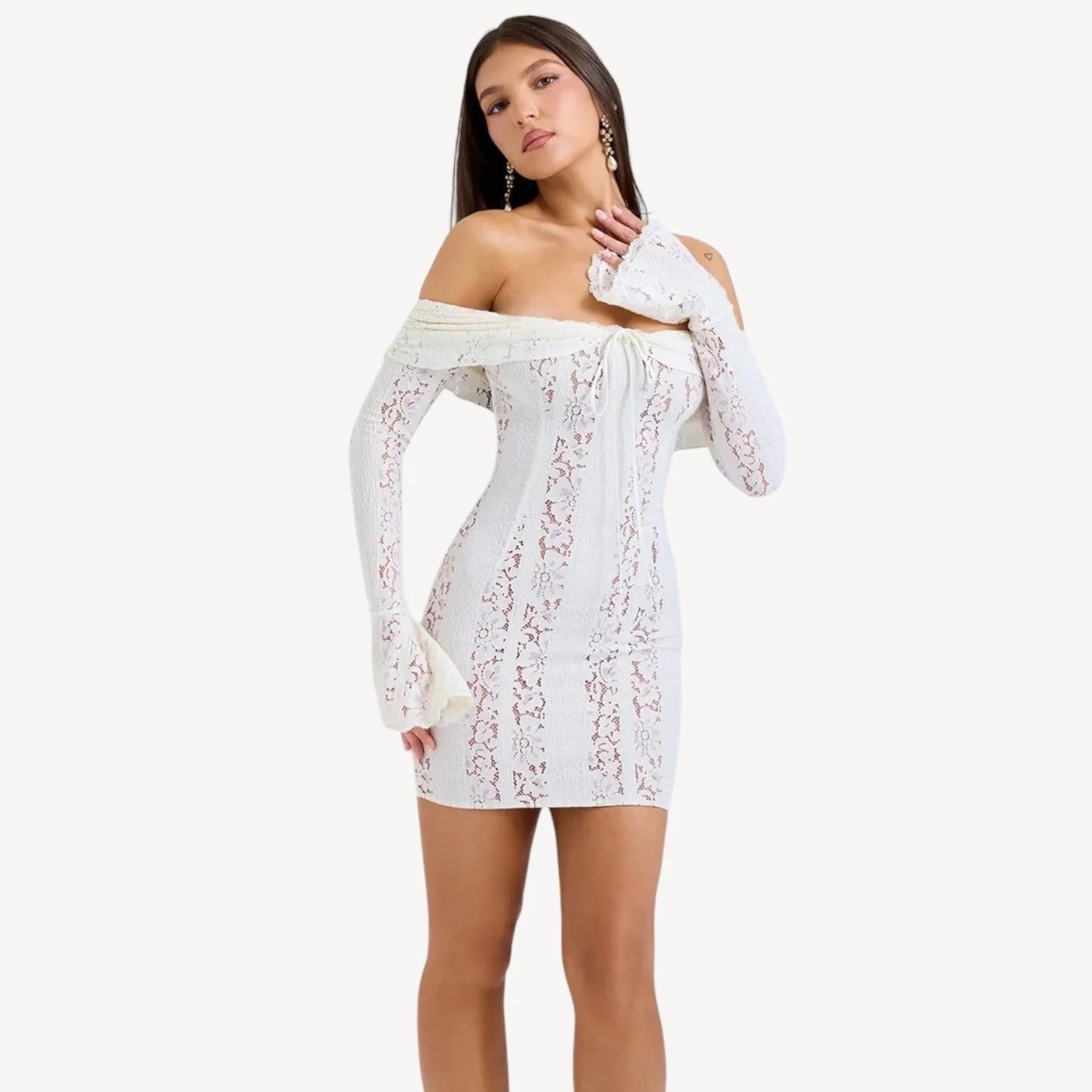 White floral lace mini dress